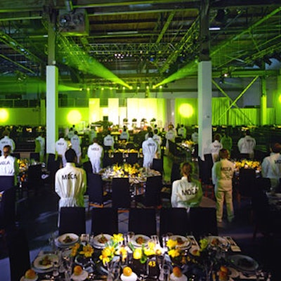 Servers wore white jumpsuits to match the event's warehouse theme.