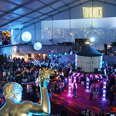 The official opening night party for the Travel Industry Association of America’s International Pow Wow was held at Rockefeller Center, where Tishman Speyer Properties put a tent over the rink, which was made to resemble a Manhattan rooftop setting.