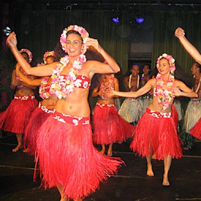 Dance troupe Les Grands Ballets de Tahiti took to the stage with a vigorous hip-shaking routine alternated with slower, more sensual numbers.