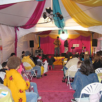 At the Tribeca Film Festival's Family Festival on Greenwich Street, storytelling tents were decorated with pink carpet and bright sashes of fabric across the tent ceiling.
