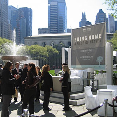 To promote its retail partnership with Nordstrom, Westin Hotels set up three of its Heavenly Beds—the beds used in all of its hotels nationwide, and which Nordstrom will now sell—in Bryant Park. Proceeds from any beds or linens sold went to the Fresh Air Fund.