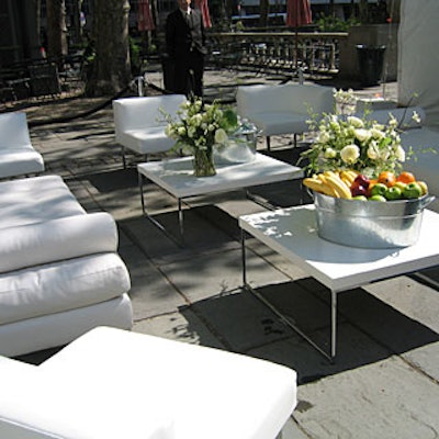 A chic, all-white press lounge was set up for any journalists who stopped by during the all-day white sale.