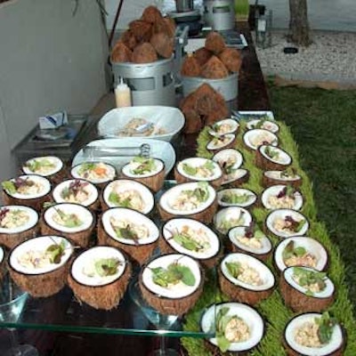 The Doral served curried chicken and papaya salad in half a coconut shell at the welcome reception.