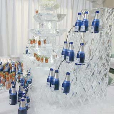 Ice sculptures featured Caribbean-style ceviche in mini flutes and champagne splits with straws.
