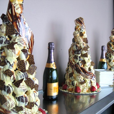 Decadent volcanoes of chocolate were displayed to suggest a pairing with French wine.