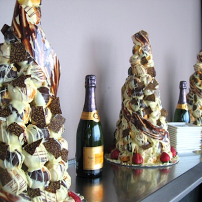 Decadent volcanoes of chocolate were displayed to suggest a pairing with French wine.