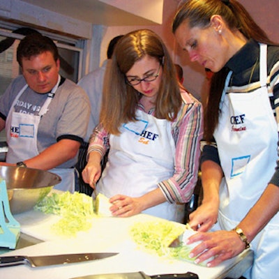 As part of its quarterly teambuilding activities, the e-business group at Metropolitan Life took a cooking class in April at Cooking by the Book, which runs culinary experiences for groups in TriBeCa.