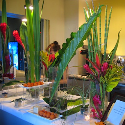 A food station from Stuart and Saladino was decorated with vibrant tropical blooms and greenery.