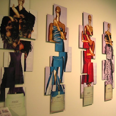 Designer dresses suggesting the seven deadly sins were put on display in a two-dimensional presentation.