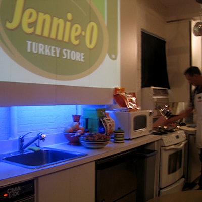 A kitchen setup inside Shop Studios hosted a cooking demonstration during Jennie-O Turkey Store's Oven Ready promotional event.