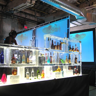 An ice-block wall from Iceculture and two large video screens showing underwater scenes from Virtual Ocean were part of the decor at the second annual Drinks Show at the Distillery District.