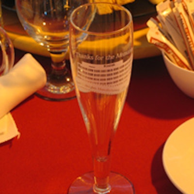 Commemorative glasses at each place setting were printed with the words 'Thanks for the Memories.'