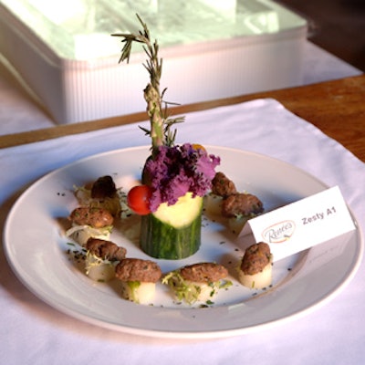 Hors d'oeuvres included Asian spiced beef tartare served on potato crisps.