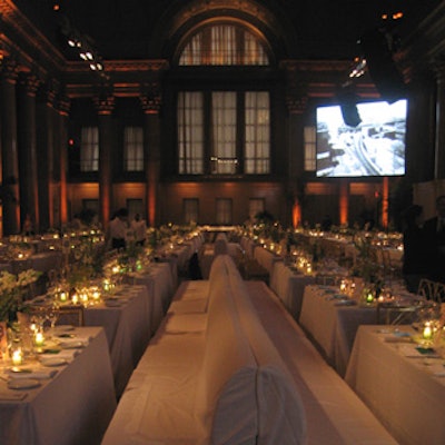Simple white tables and long white banquettes decorated Cipriani Wall Street.