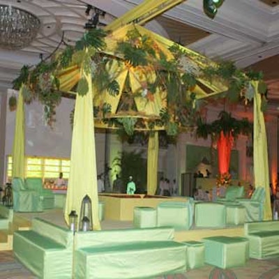 One section of the Loews Miami Beach Hotel ballroom was converted into a lounge with a 24- by 24-foot pavilion full of bright furniture.