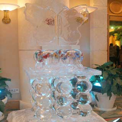 The ice sculpture featured faux butterflies.