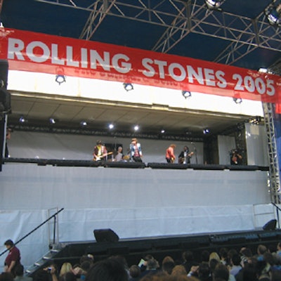 The Rolling Stones announced their latest world tour from the outdoor balcony of the Juilliard School.