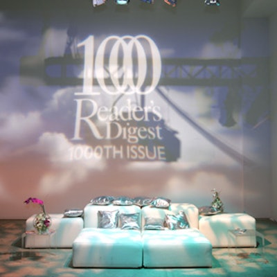 At Reader's Digest's future-themed party for its 1,000th issue, a lounge created out of Taylor Creative's low white couches dotted with silver pillows occupied a corner of Skylight.