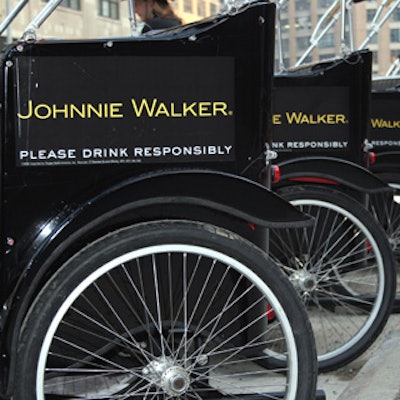 Manhattan Rickshaw pedicabs emblazoned with the Johnnie Walker logo sat outside Skylight to take departing guests home.