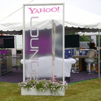 Events East and Mark Testa decorated the Yahoo lounge at the Mercedes-Benz Polo Challenge with Greenroom's white furniture. Purple carpet from Rain or Shine covered the grass.