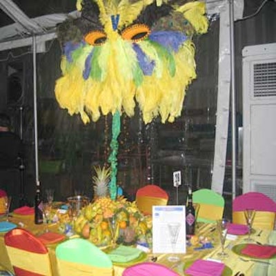 Famous Firsts and MSE Events created a New Orleans-style table with canary yellow linens and multicolored chair covers tied with matching yellow sashes.