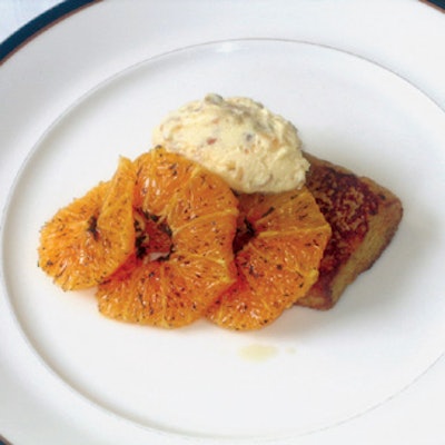 Barraud Caterers' Muscat French toast with almond mascarpone and orange slices
