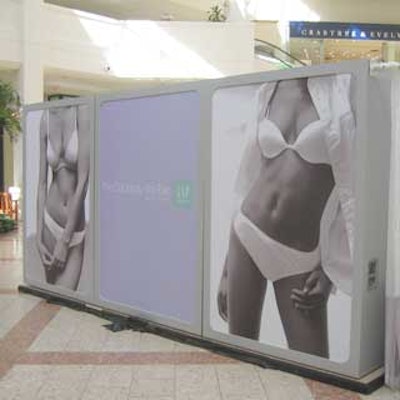 The back wall of the bra bar lounge featured more GapBody branding.