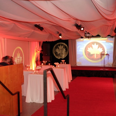 Robinson Show Services used gobos to shine images of the Canadian flag around the lower level of the Drake Hotel during Global Television Network's launch of its new entertainment news show, Entertainment Tonight Canada.