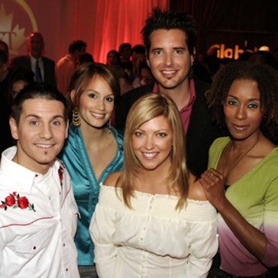 The ET Canada team posed at the media launch (clockwise from left): Rick 'The Temp' Campanelli, Kim D'Eon, Roz Weston, Rosey Edeh, and Cheryl Hickey.