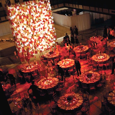 Calligraphy-covered paper was the primary decor at the New York City Opera’s opening night gala at the New York State Theater.