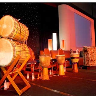 Drum Café's dramatic presentation was set up on the stage just moments before guests arrived.
