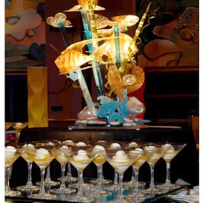 A sugar sculpture of tropical fish done in bright Caribbean colors was the centerpiece of the dessert bar.