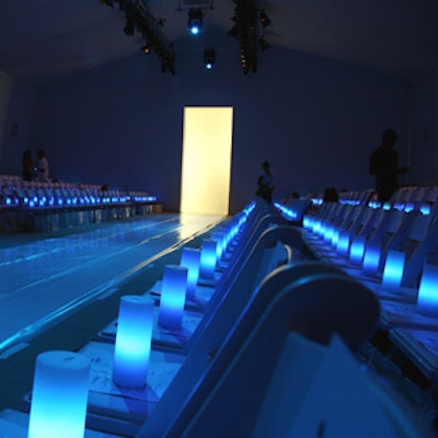 Lounge Light filled the chairs inside Fashion Week tents with glowing LED lights for the Esteban Cortazar show.