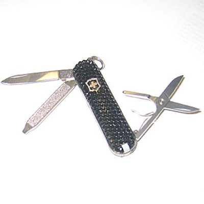 Guests at the Swarovski-sponsored after-party for Libertine received limited edition black crystal-encrusted Swiss Army knives.