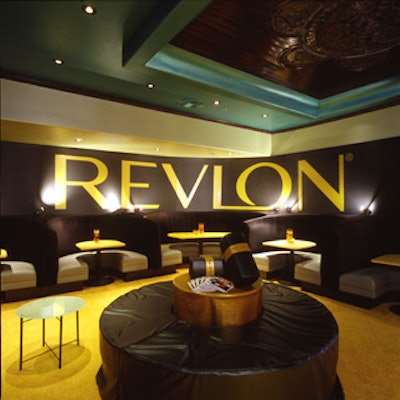Revlon signage abounded in the cosmetics retailer’s lounge.