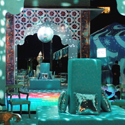 Set Masters built templelike 24- and 16-foot-high gazebos that served as lounges.