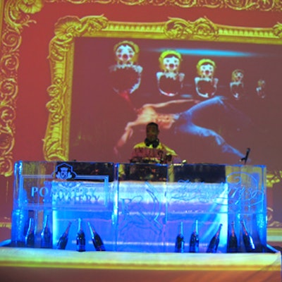 Iceculture created a DJ booth on a platform at the back of the room.