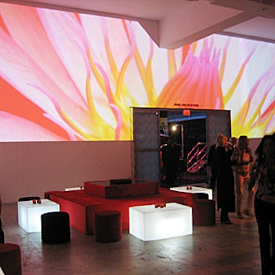 Animated images of flowers designed by Bart Kresa were projected onto the walls of the lounge by MBP Image Display Services.
