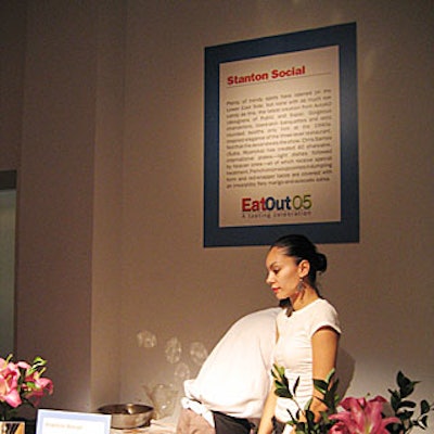 At Time Out New York’s Eat Out tasting event, blowups of capsule reviews of the participating restaurants above each station made the event resemble a live version of the magazine’s listings.