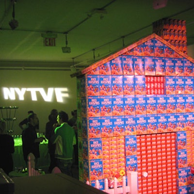 At the opening night party for the New York Television Festival at Phillips de Pury, David Stark designed a suburban house made from cereal boxes and snack wrappers.