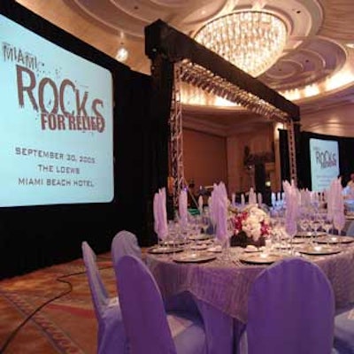The Miami Rocks for Relief benefit featured staging and elegant decor in the Americana ballroom of the Loews Miami Beach Hotel.
