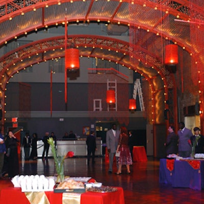 The academy’s Lepercq Space was the setting for the party, which featured decor like beaded red curtains.
