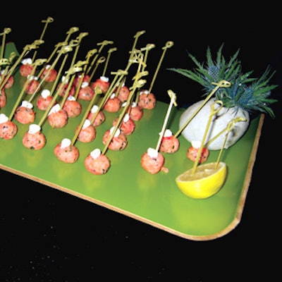 Laurence Craig accented hors d’oeuvre trays with prickly plants.