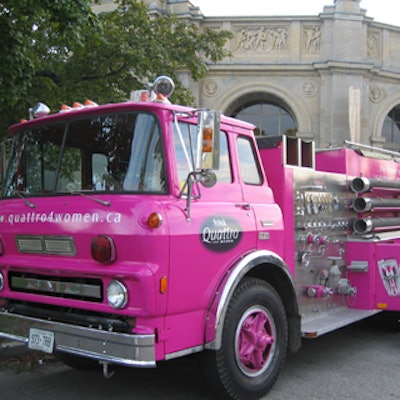 Schick Canada parked a pink fire truck outside the main entrance of the Liberty Grand.
