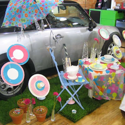 A silver Mini provided the backdrop to a garden birthday party vignette at Waterford Wedgwood's launch of its fall-winter 2005 tableware collection at Mini Downtown.