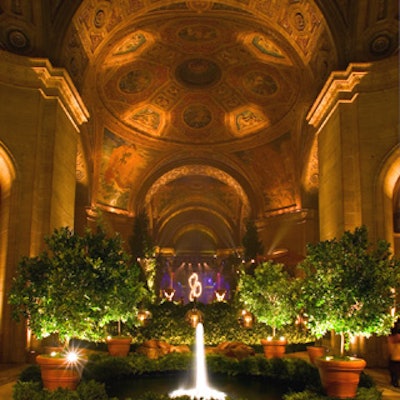 For a Halloween party celebrating Fendi’s 80th anniversary, event designer David Monn transformed the Cunard Shipping building into a Roman palazzo complete with a fountain and citrus trees.
