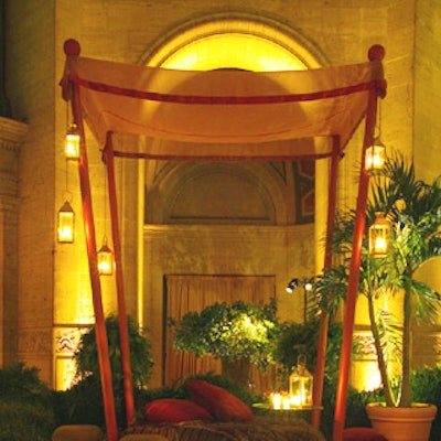 Tented bedroom-style lounges allowed guests to relax like a Caesar—feasting on grapes and Italian nibbles served by Creative Edge.