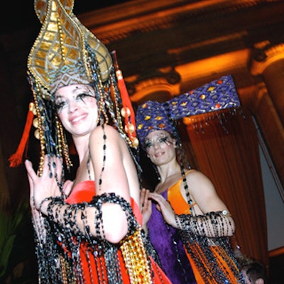 Instead of ghoulish costumed entertainment, Party Productions NYC provided two stiltwalkers dressed in Asian-inspired attire.