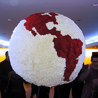 Design star Avi Adler created a large globe of carnations for the party celebrating the launch of Expedia Travels magazine at the Hudson Hotel.
