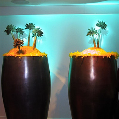 Guests arriving at the third floor space at the Hudson Hotel encountered these tiny tropical island scenes by Avi Adler.